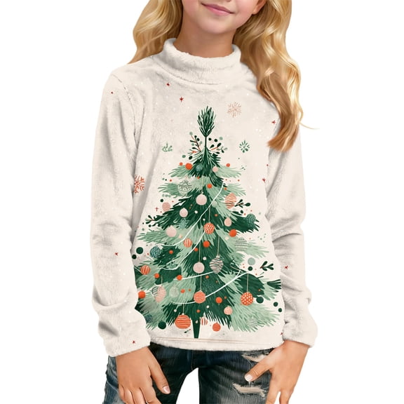 YOUYEDIAN Kids Cozy Turtleneck Pullover, Soft Long Sleeve Knit Sweater for Girls, Lightweight Fall Winter Top White 8-9 Years