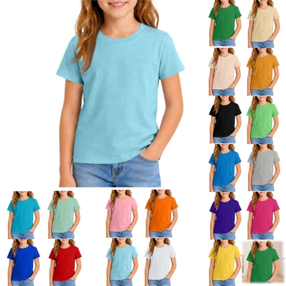 YOUYEDIAN Kids Crew Neck T Shirts Casual Solid Color Short Sleeve Top