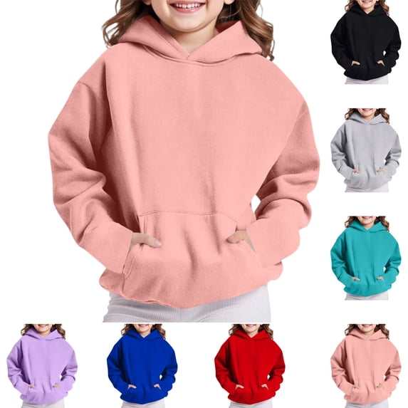 YOUYEDIAN Kids Fleece Hoodie Loose Fit Casual Solid Color Hooded Pullover Sweatshirt
