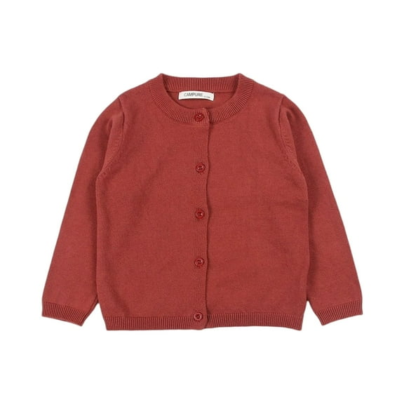 YOUYEDIAN Kids Girls Cardigan Sweaters Lightweight Long Sleeve School Uniform Ribbed Knit Girl Coat Vermilion 2-3 Years