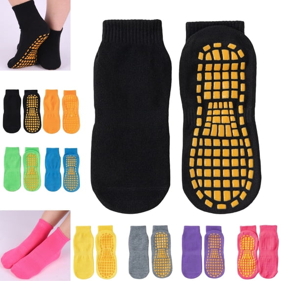 YOUYEDIAN Kids Grip Socks Toddler Boys Girls Cute Cozy Non Slip Ankle Slipper Socks Indoor Breathable Trampoline Socks (Black, XS)