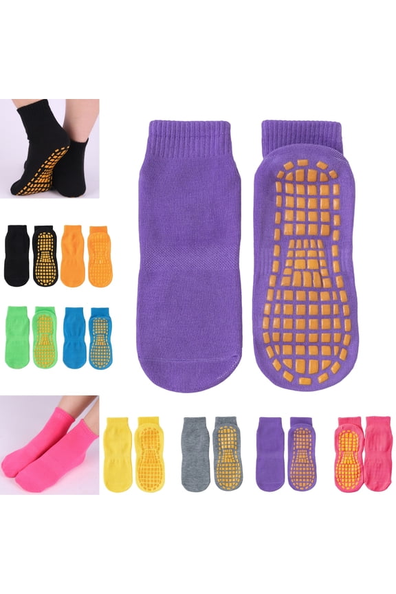 Kids Grip Socks Toddler Boys Girls Cute Cozy Non Slip Ankle Slipper Socks Indoor Breathable Trampoline Socks (Purple, M)