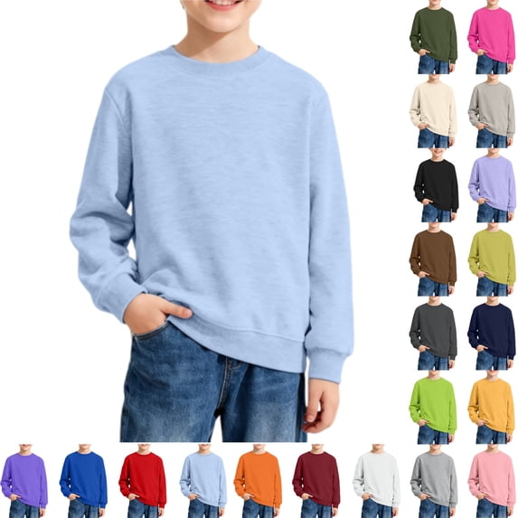 YOUYEDIAN Kids Long Sleeve Shirts Casual Soft Solid Color Pullover Top