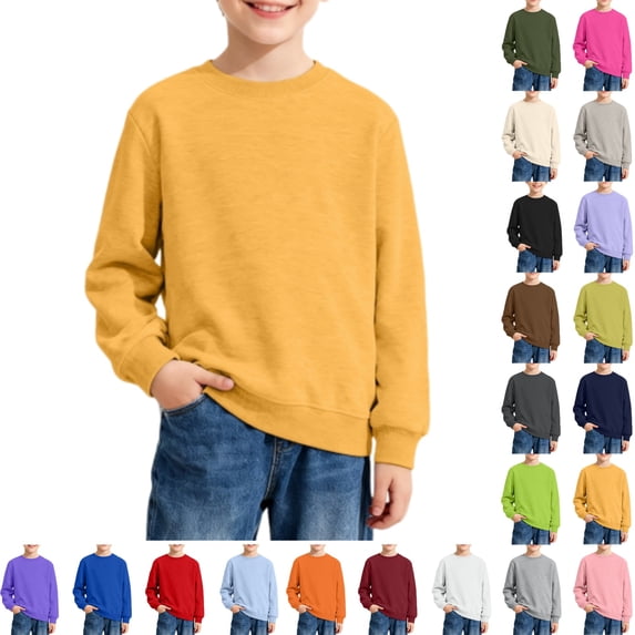 YOUYEDIAN Kids Long Sleeve Shirts Casual Soft Solid Color Pullover Top
