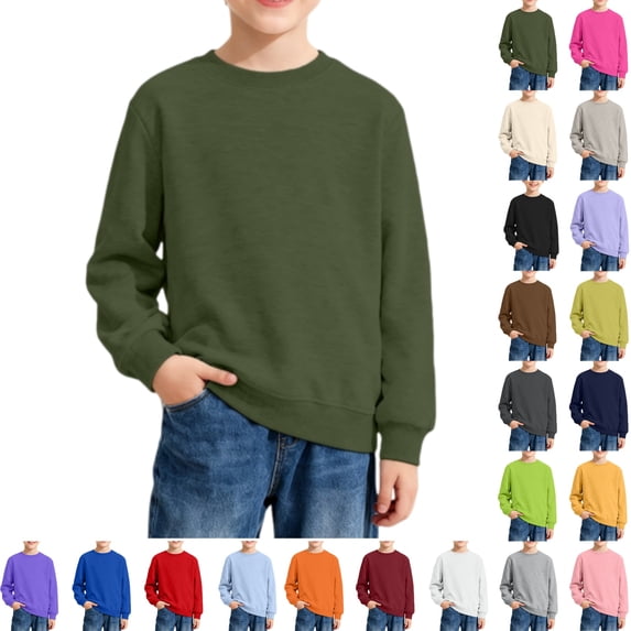 YOUYEDIAN Kids Long Sleeve Shirts Casual Soft Solid Color Pullover Top