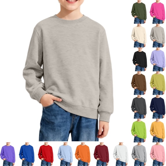 YOUYEDIAN Kids Long Sleeve Shirts Casual Soft Solid Color Pullover Top