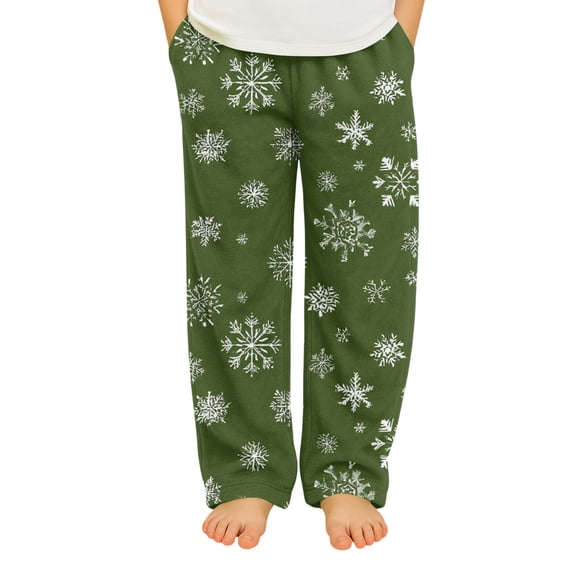 YOUYEDIAN Kids Plaid Pajama Pants, Soft Flannel Sleepwear Lounge Bottoms for Boys Girls, Cozy Loose Fit Army Green 8-9 Years