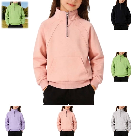 YOUYEDIAN Kids Quarter Zip Pullover Sweatshirts Casual Long Sleeve Mock Neck Solid Color Tops