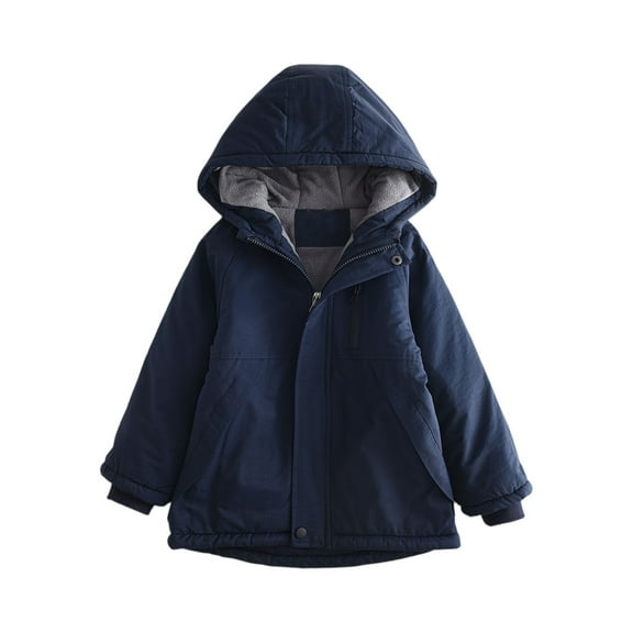 YOUYEDIAN Kids Winter 2025 Thicken Hooded Coat Children Warm Jacket Casual Outdoor Cool Cute for Boys Girls Fall Winter Navy 3-4 Years