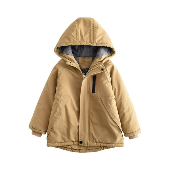 YOUYEDIAN Kids Winter 2025 Thicken Hooded Jacket Children Warm Quilted Coat Casual Outdoor Cool Cute for Boys Girls Fall Winter Khaki 4-5 Years