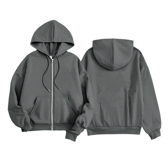 YOUYEDIAN Kids Zip up Hoodies Boys Girls Fall Casual Long Sleeve Sweatshirts Baggy Solid Color Outwear with Pockets Dark Gray 6-7 Years