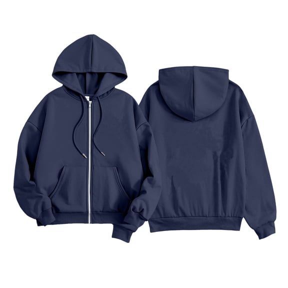 YOUYEDIAN Kids Zip up Hoodies Boys Girls Fall Casual Long Sleeve Sweatshirts Baggy Solid Color Outwear with Pockets Navy 9-10 Years