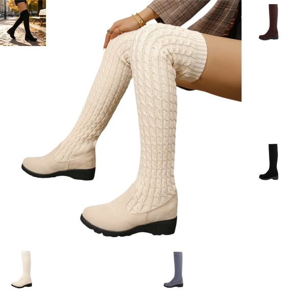 YOUYEDIAN Knee High Boots for Women Stretch Breathable Sock Booties Comfy Fashion Wedge Heel Shoes
