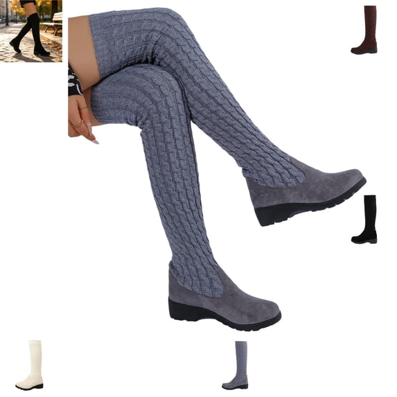 YOUYEDIAN Knee High Boots for Women Stretch Breathable Sock Booties Comfy Fashion Wedge Heel Shoes