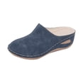 thumbnail image 1 of YOUYEDIAN Leather Orthopedic Shoes for Women Slip-On Nurse Shoes Fashion Round-Toe Wedge Heel Thick-Soled Comfortable Arch Support Walking Mules (Blue, 8.5 Wide), 1 of 6