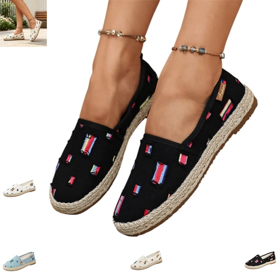 YOUYEDIAN Loafers for Women Comfortable Fashion Patchwork Print Low Heel Casual Round Toe Soft Flats Versatile Slip On Walking Canvas Shoes