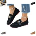 thumbnail image 1 of YOUYEDIAN Loafers for Women Fall Versatile Slip On Round Toe Fashion Belt Deco Flats Low Heel Comfy Suede Casual Shoes, 1 of 5
