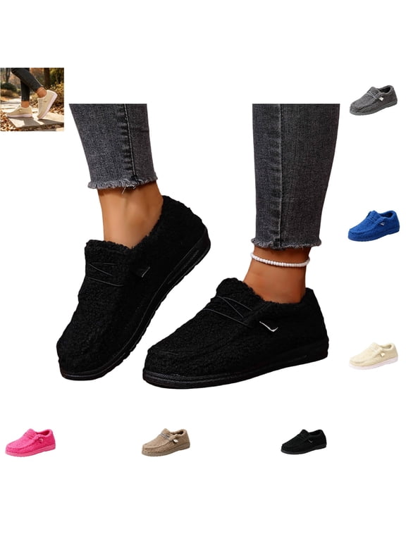 Loafers for Women Fall Winter Fashion Square Toe Warm Versatile Casual Flats Plush Comfy Outdoor Platform Shoes
