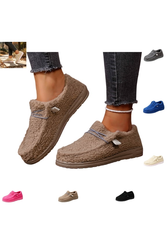 Loafers for Women Fall Winter Fashion Square Toe Warm Versatile Casual Flats Plush Comfy Outdoor Platform Shoes
