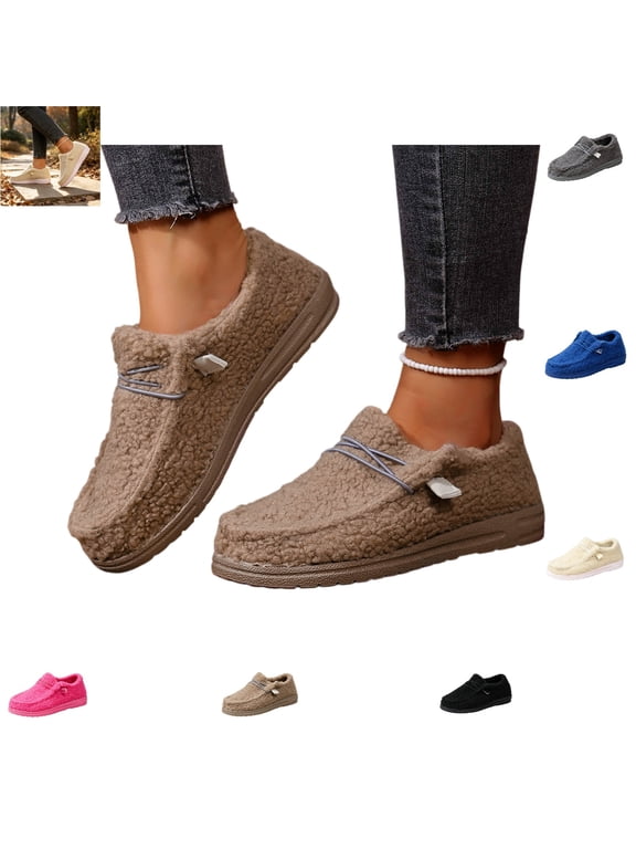 Loafers for Women Fall Winter Fashion Square Toe Warm Versatile Casual Flats Plush Comfy Outdoor Platform Shoes