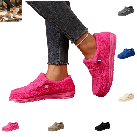 YOUYEDIAN Loafers for Women Fall Winter Fashion Square Toe Warm Versatile Casual Flats Plush Comfy Outdoor Platform Shoes