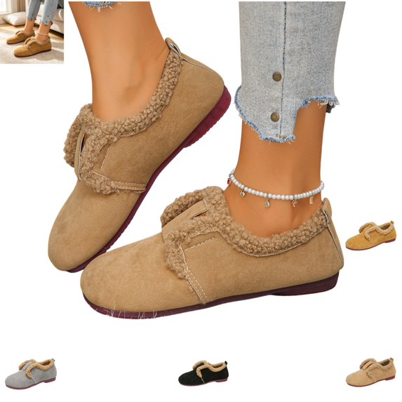 YOUYEDIAN Loafers for Women Fall Winter Plush Lined Warm Round Toe Fashion Comfy Flats Slip On Low Heel Versatile Casual Walking Shoes