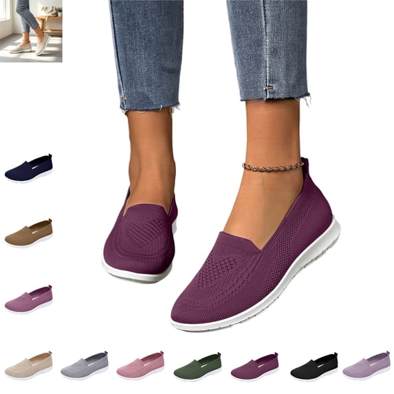 YOUYEDIAN Loafers for Women Fashion Slip On Breathable Sport Comfy Casual Flats Versatile Mesh Knit Round Toe Walking Shoes
