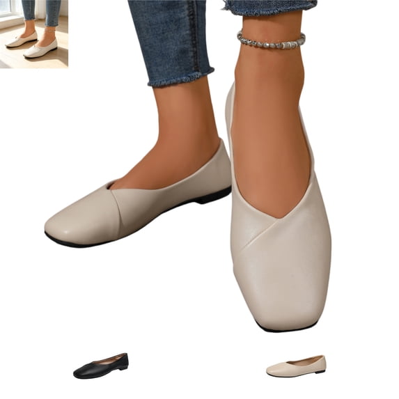 YOUYEDIAN Loafers for Women Fashion Square Toe Low Heel Comfy Versatile Slip On Leather Fltas Casual Outdoor Dress Shoes