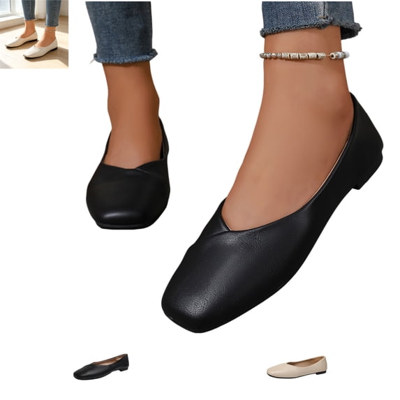 YOUYEDIAN Loafers for Women Fashion Square Toe Low Heel Comfy Versatile Slip On Leather Fltas Casual Outdoor Dress Shoes