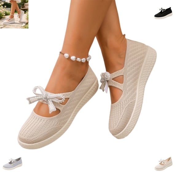 YOUYEDIAN Loafers for Women Platform Slip On Versatile Stripe Bowtie Deco Fashion Comfy Knit Flats Casual Soft Breathable Walking Shoes