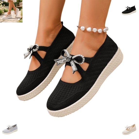 YOUYEDIAN Loafers for Women Platform Slip On Versatile Stripe Bowtie Deco Fashion Comfy Knit Flats Casual Soft Breathable Walking Shoes