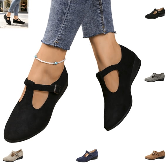 YOUYEDIAN Loafers for Women Retro Wedge Heel Spring Fall Fashion Pointed Toe Shoes Warm Versatile Non Slip Soft Casual Shoes
