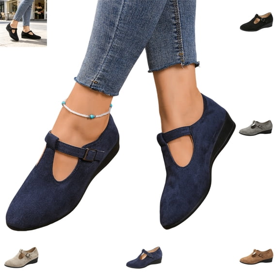 YOUYEDIAN Loafers for Women Retro Wedge Heel Spring Fall Fashion Pointed Toe Shoes Warm Versatile Non Slip Soft Casual Shoes
