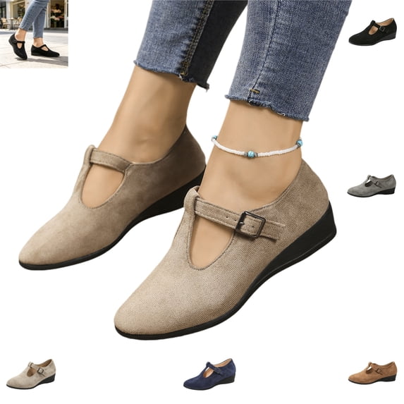 YOUYEDIAN Loafers for Women Retro Wedge Heel Spring Fall Fashion Pointed Toe Shoes Warm Versatile Non Slip Soft Casual Shoes
