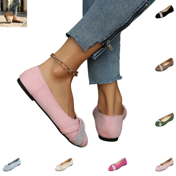 YOUYEDIAN Loafers for Women Versatile Low Heel Slip On Fashion Rhinestone Deco Flats Casual Comfy Dress Shoes