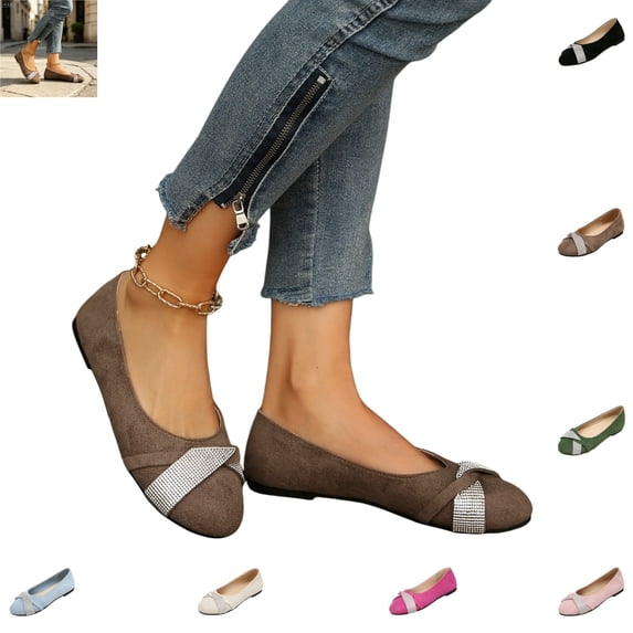 YOUYEDIAN Loafers for Women Versatile Low Heel Slip On Fashion Rhinestone Deco Flats Casual Comfy Dress Shoes