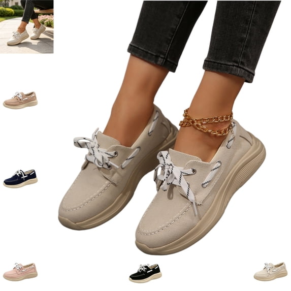 YOUYEDIAN Loafers for Women Versatile Platform Heel Lace-up Casual Comfy Breathable Flats Fashion Round Toe Slip On Walking Shoes