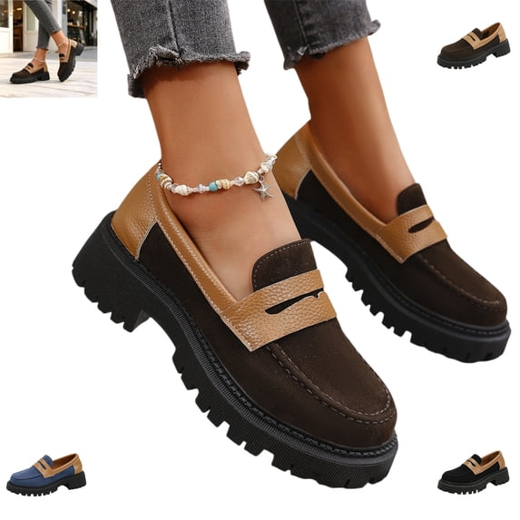 YOUYEDIAN Loafers for Women Versatile Round Toe Block Heel Slip On Comfy Flats Fashion Walking Shoes