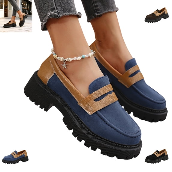 YOUYEDIAN Loafers for Women Versatile Round Toe Block Heel Slip On Comfy Flats Fashion Walking Shoes