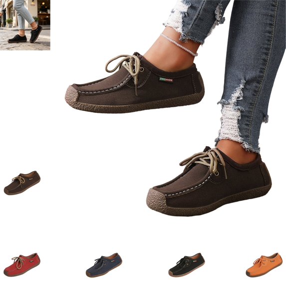 YOUYEDIAN Loafers for Women Versatile Slip On Square Toe Fashion Lace-up Comfy Flats Casual Outdoor Soft Walking Shoes