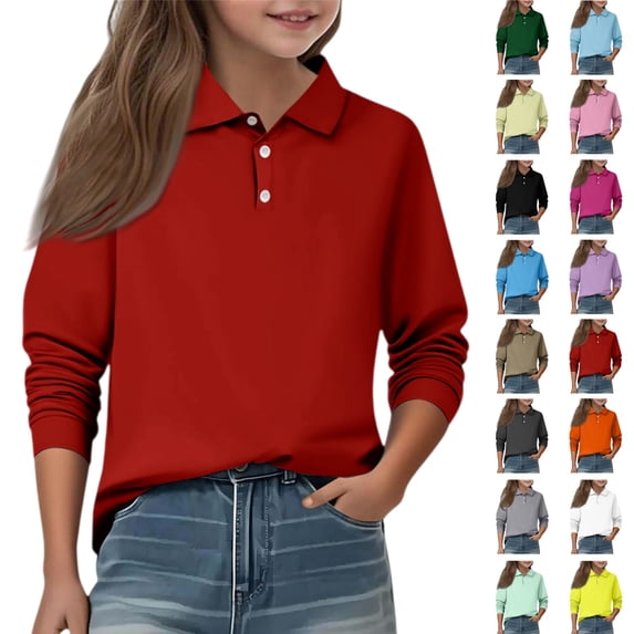 YOUYEDIAN Long Sleeve Polo Shirts for Boys Size 4-5 Kids Golf School Uniforms Toddler Girls Spring Collared T Shirt Dress Athletic Outfits (Red)