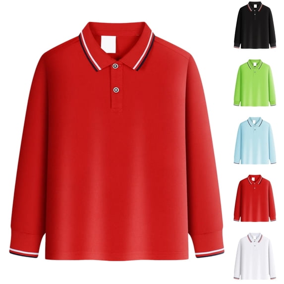 YOUYEDIAN Long Sleeve Polo Shirts for Boys Size 9-10 Kids Spring Dress School Uniforms Toddler Golf Collared Outfits Girls Athletic Tshirts (Red)