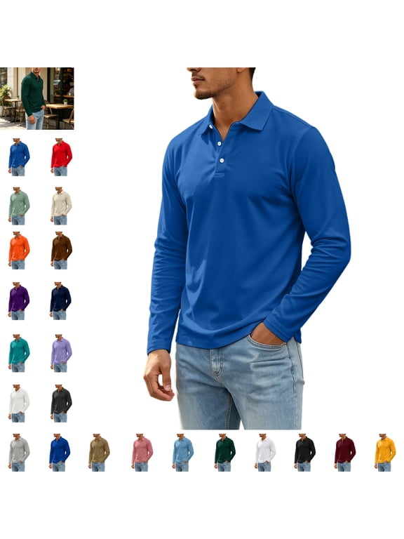 Long Sleeve Polo Shirts for Men Versatile Fit Warm Fashion Collared Outdoor Shirt Casual Sport Pullover Comfortable Top