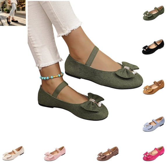YOUYEDIAN Mary Jane Shoes Women Fashion Casual Bow Deco Flats Breathable Comfy Non Slip Dress Shoes