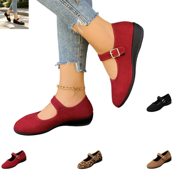 YOUYEDIAN Mary Jane Shoes Women Fashion Round Toe Comfy Single Strap Design Flats Versatiel Dress Outdoor Shoes
