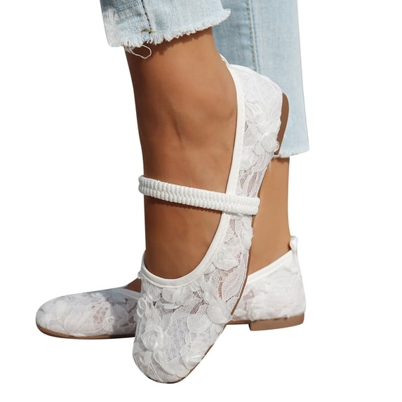 YOUYEDIAN Mary Jane Shoes Women Spring Dressy Business Low Heels Flats Shoes Non Slip Slip on Wide Closed Toe Ballet Walking Shoes (White)