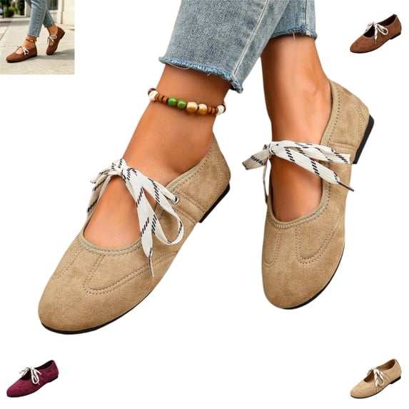 YOUYEDIAN Mary Jane Shoes Women Vintage Pointed Toe Comfy Slip On Fashion Lace-up Low Heel Flats Versatile Soft Outdoor Casual Walking Shoes