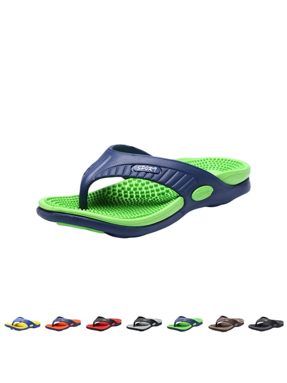 Massage Flip Flops for Men, with Arch Support Summer Breathable Beach Shoes, Acupressure Sandals Massage Slippers, Relief Plantar Fasciitis Heel Arch Arthritis Pain (Green)