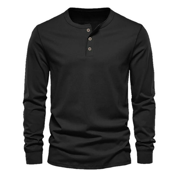 YOUYEDIAN Men's Henley Shirts Long Sleeve Button T-Shirts Casual Soft Pullovers with Pocket Black XL