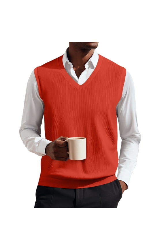 Men's Wool Blended Vest Sweater V Neck Sleeveless Knit Pullover Sweater Vest Slim Fit Relaxed Fit Sweatshirts 2025 Spring and Fall Sweater Vest Saffron XL